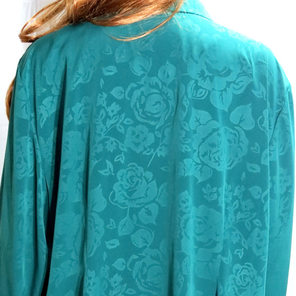 Green Floral Brocade Blouse Top - Picture 2 of 6